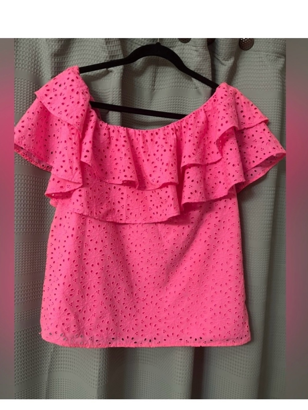 Lilly Pulitzer Hot Pink Off-Shoulder Eyelet Ruffle Tunic